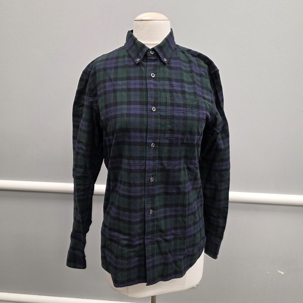 GAP Men's Navy and Forest Plaid Shirt
